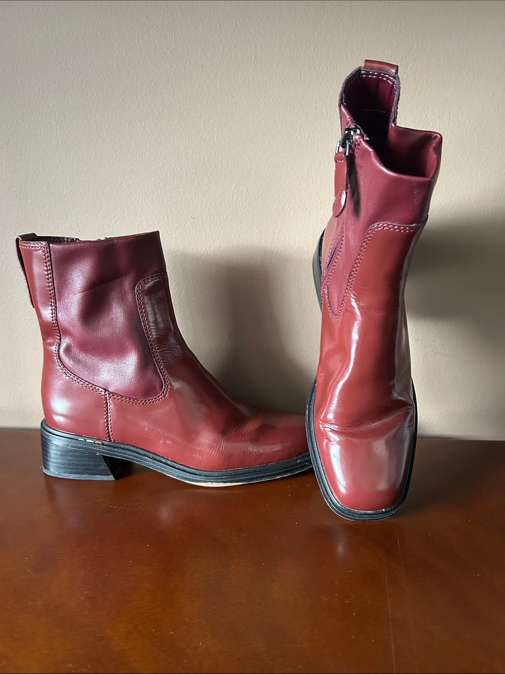 Franco Sarto Burgundy Leather Ankle Boots